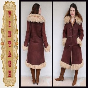 Sale 7s Vintage Suede Fur Trim Coat 
